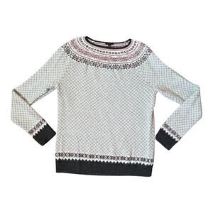 Talbots Nordic Lambswool Blend White/Gray/Pink Fair Isle Sweater Sz L Cozy Soft